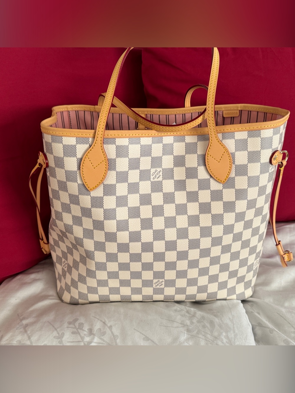 Classic Checker Tote Bag in Ivory & Beige with Tan Trim